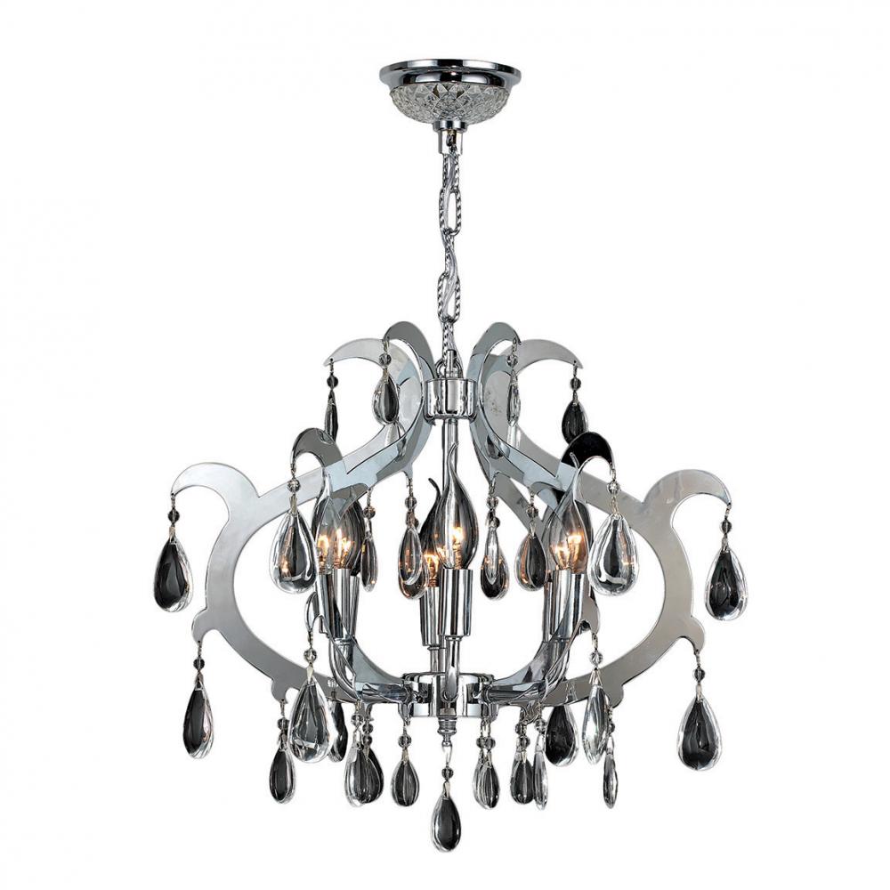 Henna 6-Light Chrome Finish and Clear Crystal Chandelier 18 in. Dia x 15 in. H Medium