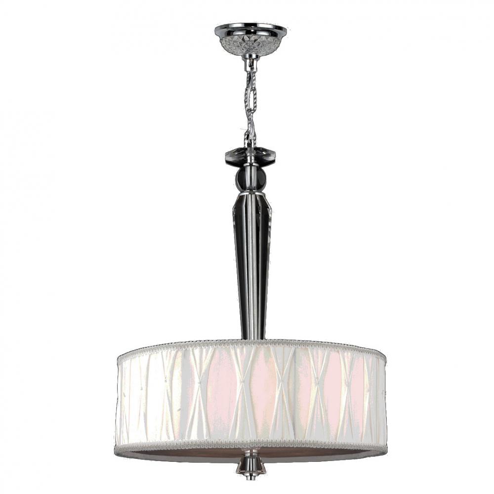 Gatsby Collection 4 Light Chrome Finish and Clear Crystal Pendant with White Fabric Shade 16" D
