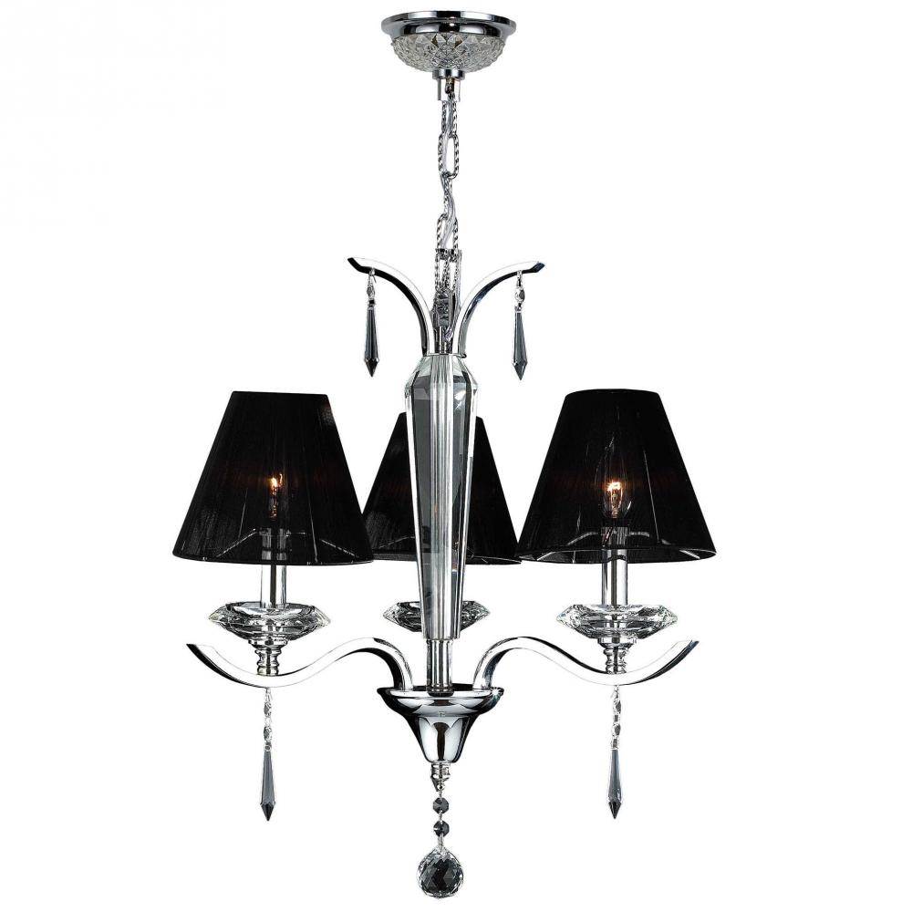 Gatsby Collection 3 Light Arm Chrome Finish and Clear Crystal Chandelier with Black String Empire Sh