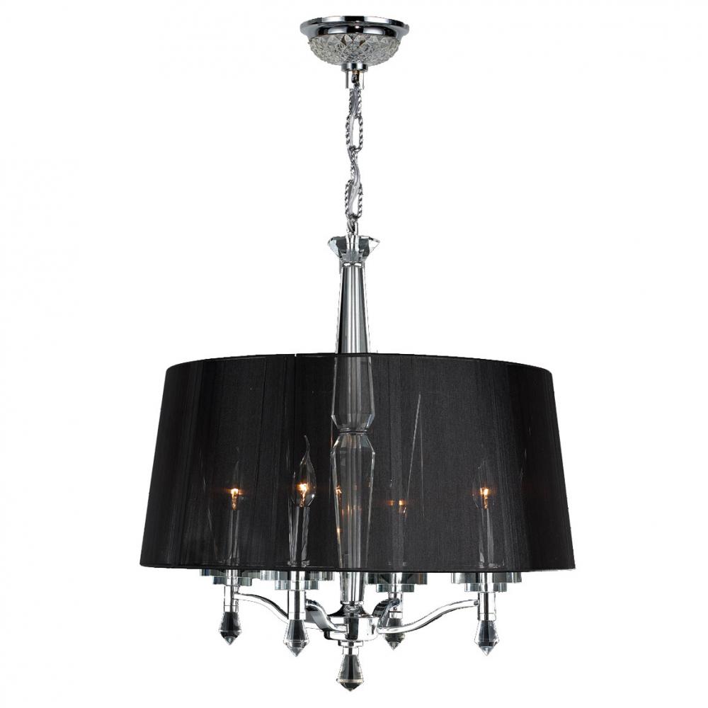 Gatsby 4-Light Chrome Finish and Clear Crystal Chandelier with Black String drum Shade 18 in. Dia x 