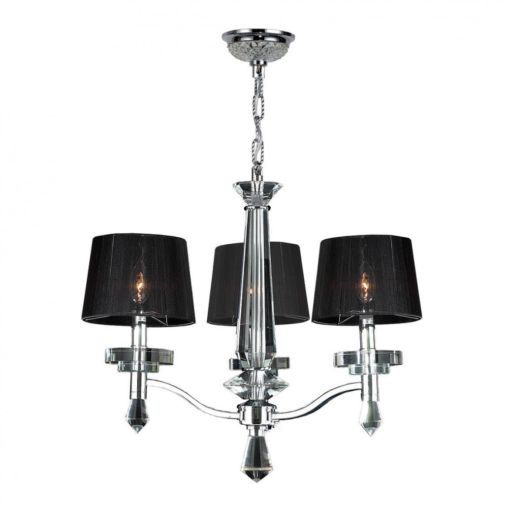 Gatsby Collection 3 Light Arm Chrome Finish and Clear Crystal Chandelier with Black String Empire Sh