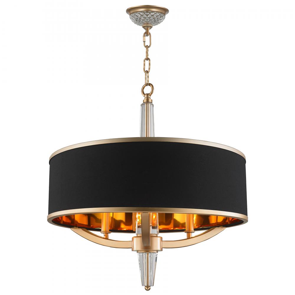 Gatsby  3-Light Matte Gold Finish with Black drum Shade Chandelier 21 in. Dia x 22 in. H