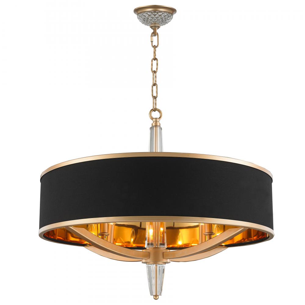 Gatsby  4-Light Matte Gold Finish with Black drum Shade Chandelier 26 in. Dia x 26 in. H