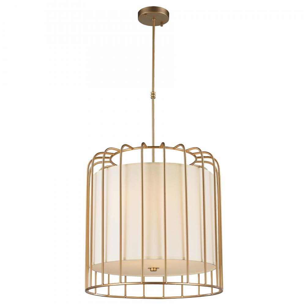 Sprocket 9-Light Metal Cage Pendant Light in Matte Gold Finish with Ivory Shade 24 in. Dia x 24 in.