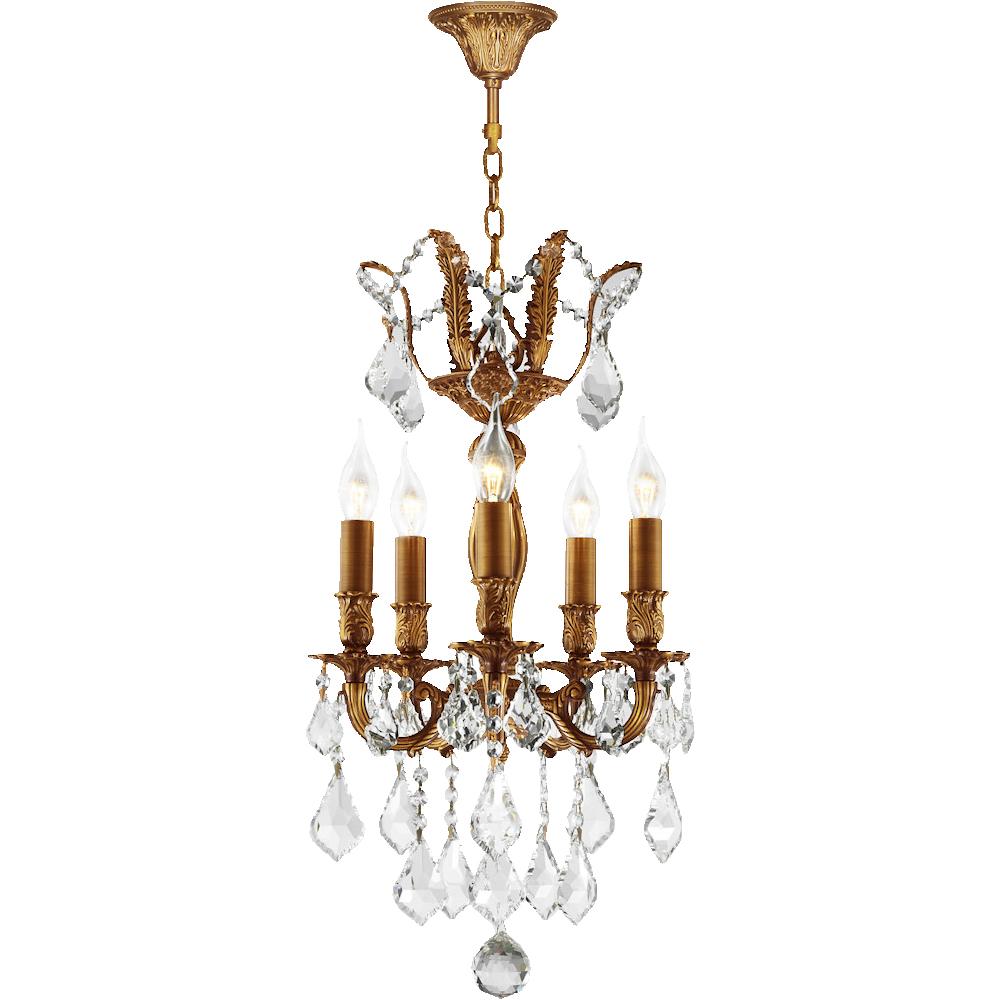 Versailles 5-Light French Gold Finish and Clear Crystal Mini Chandelier 15 in. Dia x 22 in. H