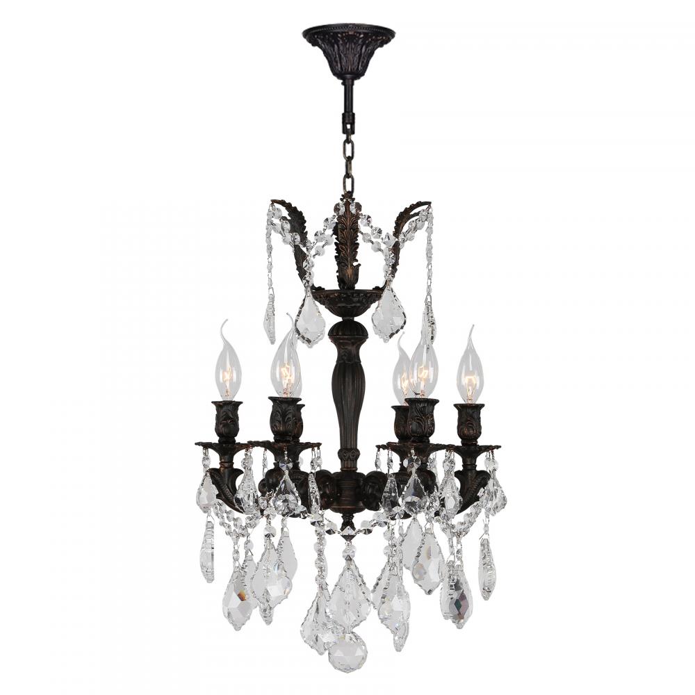 Versailles 6-Light dark Bronze Finish and Clear Crystal Mini Chandelier 15 in. Dia x 22 in. H
