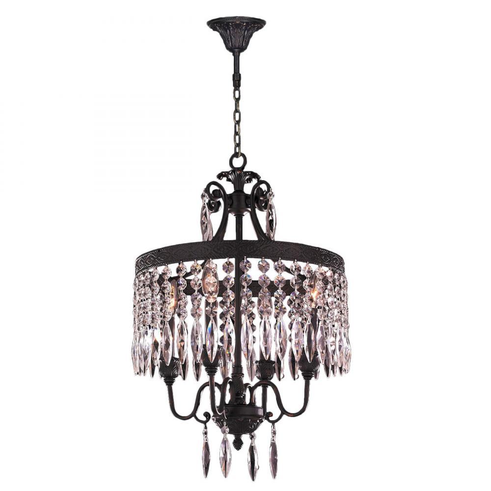Enfield 4-Light dark Bronze and Clear Crystal Chandelier 16 in. Dia x 22 in. H Mini
