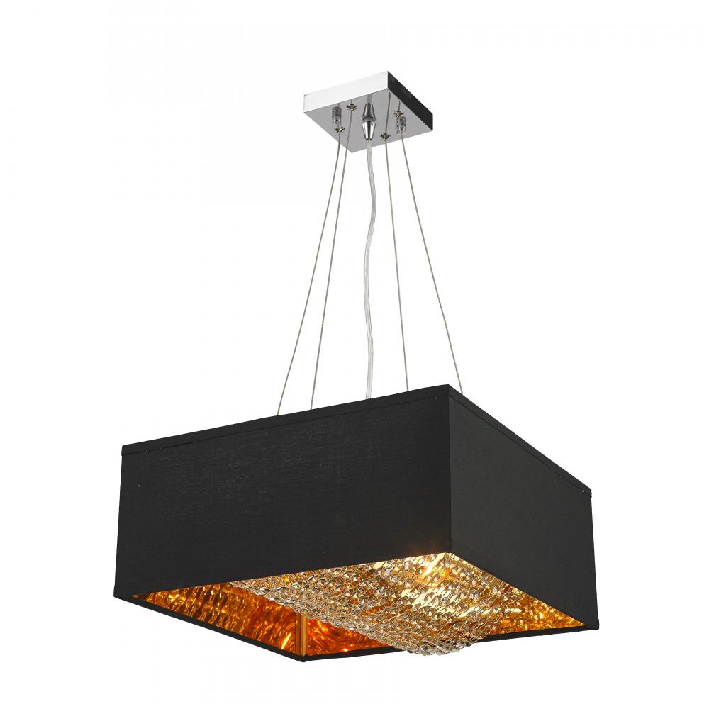 Ritz 5-Light Matte Gold finish with Black Shade Square Pendant Light 16 in. L x 16 in. W x 8 in. H S