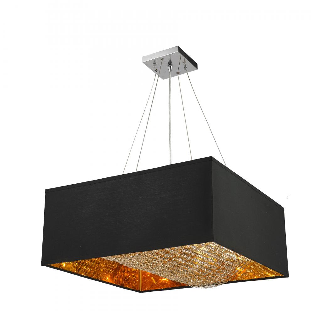 Ritz 8-Light Matte Gold finish with Black Shade Square Pendant Light 24 in. L x 24 in. W x 12 in. H