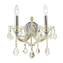  W23070C12-GT - Maria Theresa 2-Light Chrome Finish and Golden Teak Crystal Candle Wall Sconce Light 12 in. W x 16 i