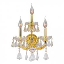  W23071G12 - Maria Theresa 3-Light Gold Finish and Clear Crystal Candle Wall Sconce Light 12 in. W x 22 in. H Med