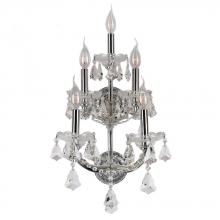  W23072C12 - Maria Theresa 5-Light Chrome Finish and Clear Crystal Candle Wall Sconce Light 12 in. W x 29.5 in. H