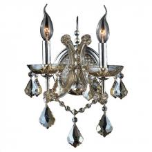  W23116C10-GT - Maria Theresa 2-Light Chrome Finish and Golden Teak Crystal Candle Wall Sconce Light Light 10 in. W 