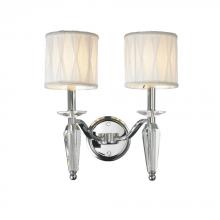  W23132C13 - Gatsby 2-Light Chrome Finish and Clear Crystal Wall Sconce Light with White Fabric Shade 13 in. W x 