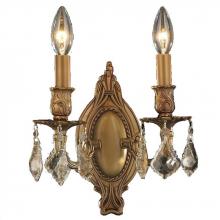  W23301FG9-GT - Windsor 2-Light French Gold Finish & Golden Teak Crystal Candle Wall Sconce Light 9 in. W x 10.5 in.