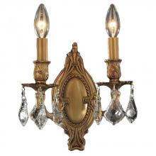  W23301FG9-CL - Windsor 2-Light French Gold Finish Crystal Candle Wall Sconce Light 9 in. W x 10.5 in. H Medium