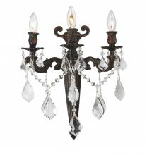  W23317F15 - Versailles 3 -Light dark Bronze Finish Crystal Torch Wall Sconce Light 15 in. W x 18 in. H Large