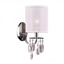  W23366C6 - Gatsby 1-Light Chrome Finish Crystal Wall Sconce Light with White Organza Shade 6 in. W x 13 in. H S