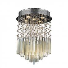  W33260C16-GT - Torrent Collection 5 Light Chrome Finish and Golden Teak Crystal Flush Mount Ceiling Light 16" D