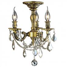  W33302BP13-GT - Windsor 3-Light Antique Bronze Finish and Golden Teak Crystal Semi Flush Mount Ceiling Light 13 in. 