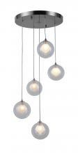 Worldwide Lighting Corp W33851MN14 - Moulin 5-Light Matte Nickel Finish Halogen / LEd Clear and Frosted Glass Ball Multi Light Pendant 14