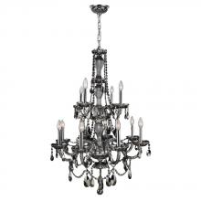  W83098C28-SM - Provence 12-Light Chrome Finish and Smoke Crystal Chandelier 28 in. Dia x 41 in. H Two 2 Tier Large