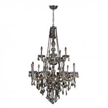  W83107C33-GT - Provence 15-Light Chrome Finish and Golden Teak Crystal Chandelier 33 in. Dia x 52 in. H Two 2 Tier 