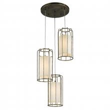 Worldwide Lighting Corp W83291AB20 - Sprocket 3-Light Metal Cage Kitchen Island Cluster Pendant in Antique Bronze Finish with Ivory Shade