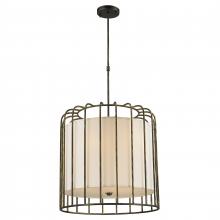 Worldwide Lighting Corp W83292BP24 - Sprocket 9-Light Metal Cage Pendant Light in Antique Bronze Finish with Ivory Shade 24 in. Dia x 24