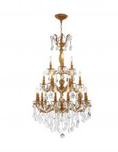  W83327FG29 - Versailles 21-Light French Gold Finish and Clear Crystal Chandelier 29 in. Dia x 50 in. H Three 3 Ti