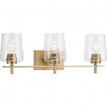  P300362-163 - Calais Collection Three-Light Vintage Brass Clear Glass New Traditional Bath Vanity Light