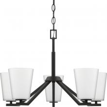  P400343-31M - Vertex Collection Five-Light Matte Black Etched White Contemporary Chandelier