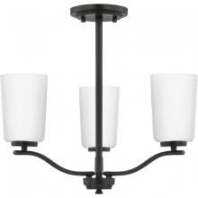  P400349-31M - Adley Collection Three-Light Matte Black Etched White Glass New Traditional Semi-Flush Convertible L