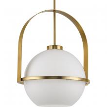  P500359-109 - Delayne Collection One-Light Mid-Century Modern Brushed Bronze Etched Opal Glass Pendant Light