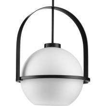  P500359-31M - Delayne Collection One-Light Mid-Century Modern Matte Black Etched Opal Glass Pendant Light