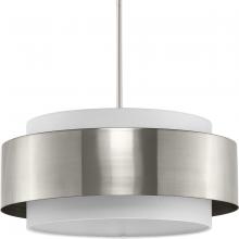  P500400-009 - Silva Collection Three-Light Brushed Nickel White Linen Shade Pendant