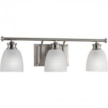  P2117-09 - Lucky Collection Three-Light Brushed Nickel Frosted Prismatic Glass Coastal Bath Vanity Light