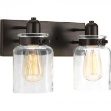  P300046-020 - Calhoun Collection Two-Light Antique Bronze Clear Glass Farmhouse Bath Vanity Light