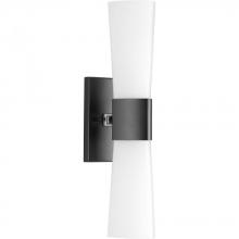  P300062-031 - Zura Collection Two-Light Matte Black Etched Opal Glass Modern Bath Vanity Light