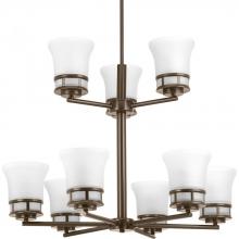  P4614-20 - Cascadia Collection Nine-Light Antique Bronze Etched Glass Coastal Chandelier Light