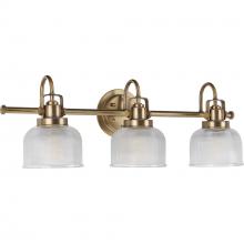  P2992-163 - Archie Collection Three-Light Vintage Brass Clear Double Prismatic Glass Coastal Bath Vanity Light