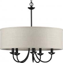  P400193-031 - Drum Shade Collection Five-Light Matte Black Harvest Linen Shade Farmhouse Chandelier Light