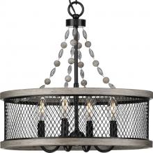  P400204-020 - Austelle Collection Four-Light Antique Bronze Farmhouse Chandelier Light