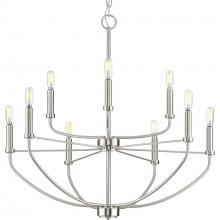  P400228-009 - Leyden Collection Nine-Light Brushed Nickel Farmhouse Style Chandelier Light