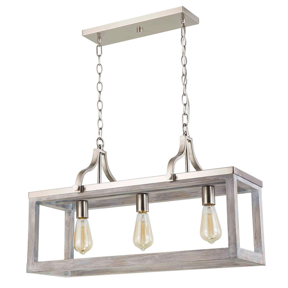 3x60W Linear Pendant With Acacia Wood & Brushed Nickel Finish
