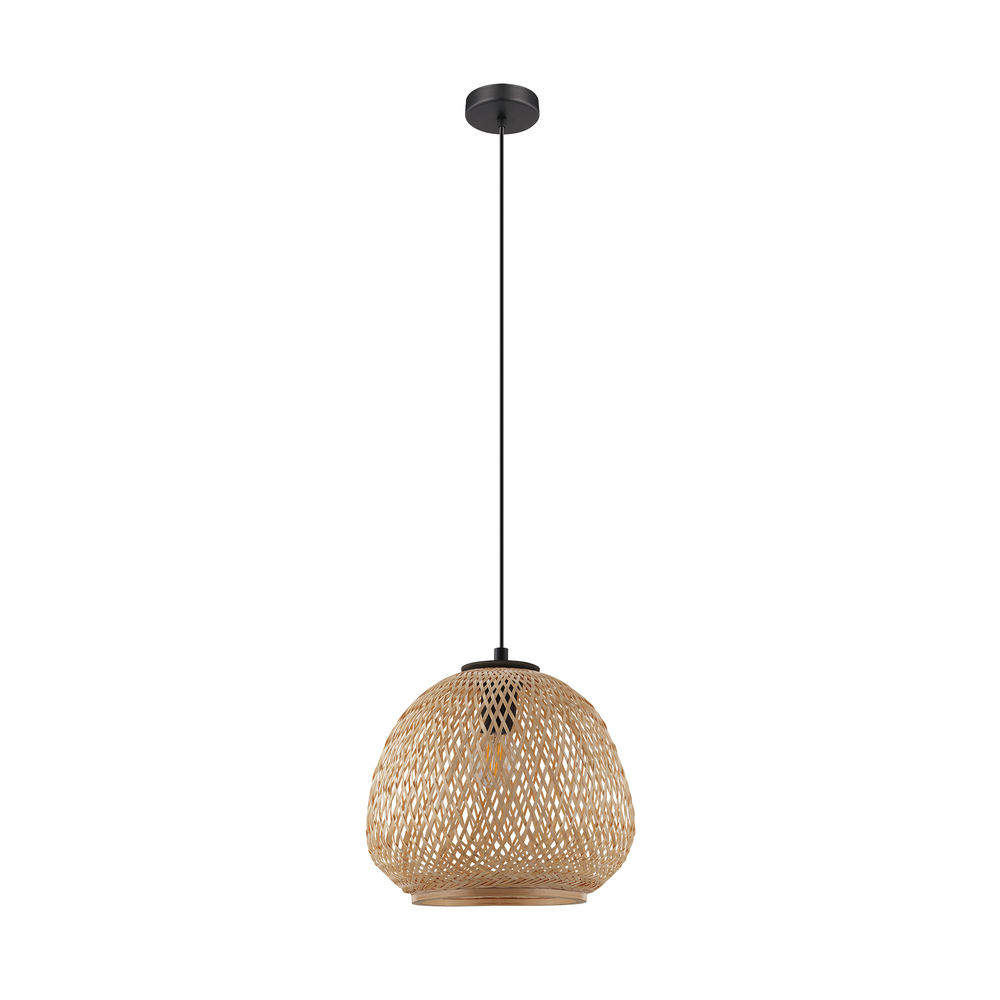 1 LT Pendant with a Black Finish and Natural Wood Dome Shaped Shade 1-60W E26 Bulb