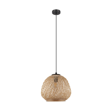 Eglo 43261A - 1 LT Pendant with a Black Finish and Natural Wood Dome Shaped Shade 1-60W E26 Bulb