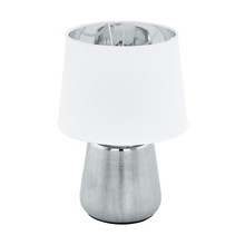  99329A - Manalba 1 - Table Lamp, Silver Finish, White Exterior w/ Silver Interior Fabric Shade