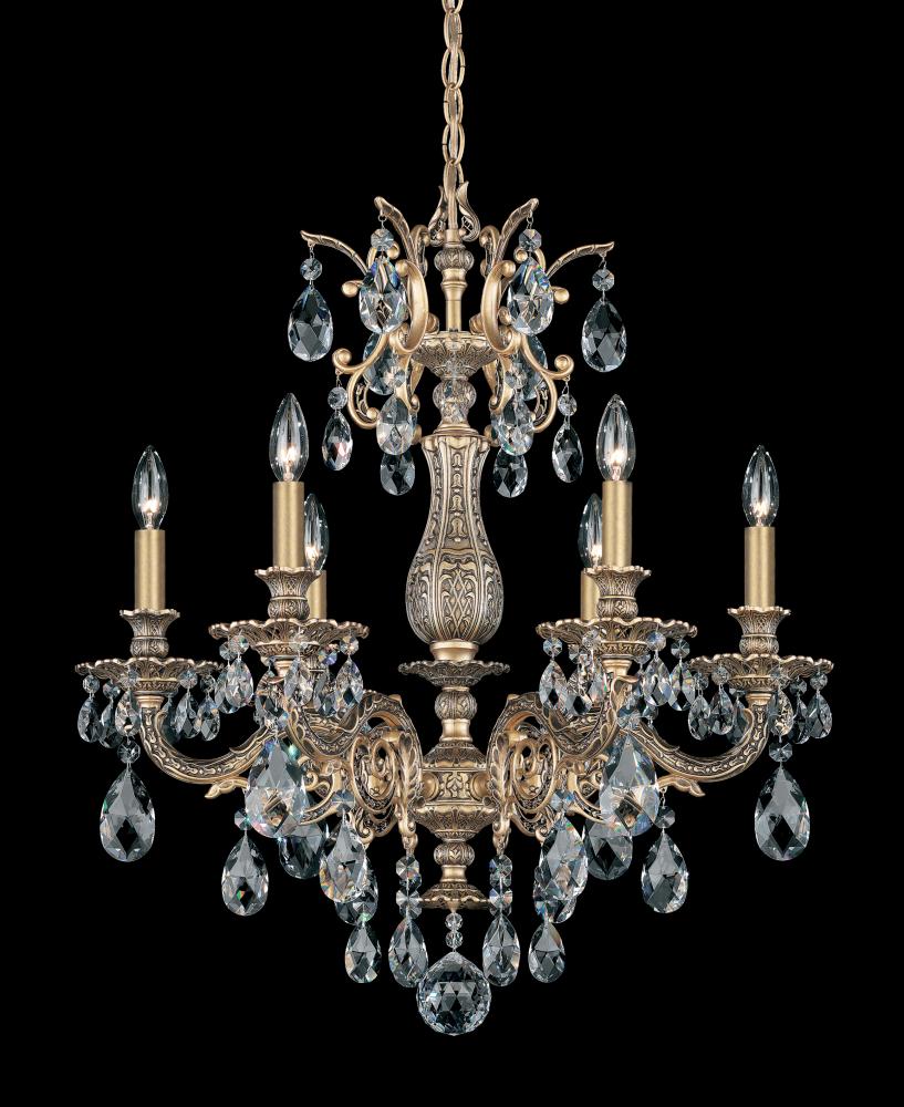 Milano 6 Light 120V Chandelier in Antique Silver with Clear Heritage Handcut Crystal