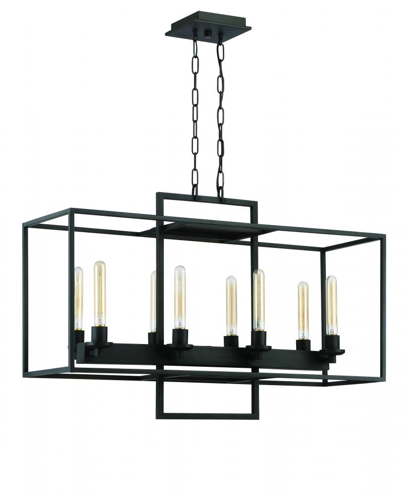Cubic 8 Light Linear Chandelier in Aged Bronze Brushed